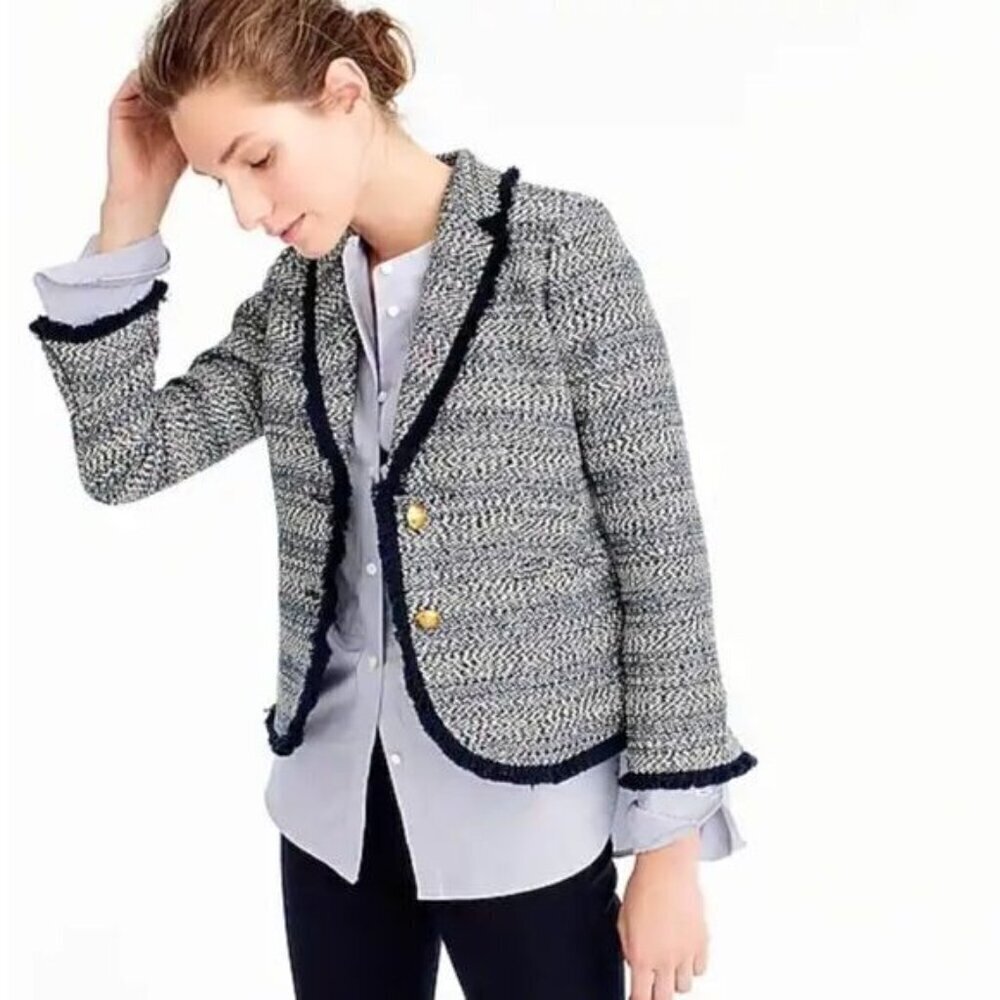 J.CREW Tweed Blue Blaze with Fringe Size 0